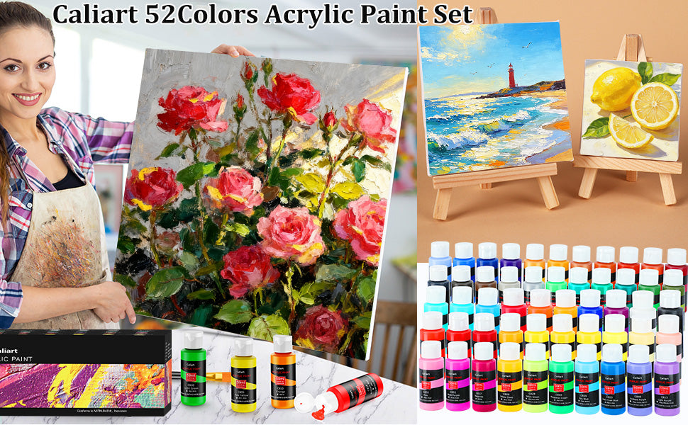 Caliart 52-color acrylic paint set with brushes