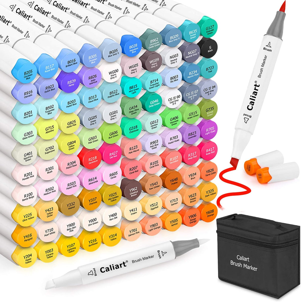 Caliart 101 Colors Brush & Chisel Markers for Drawing & Coloring