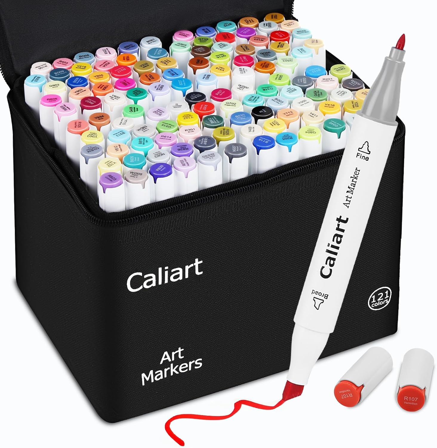 Caliart 121-color alcohol markers – Fine & Chisel tip