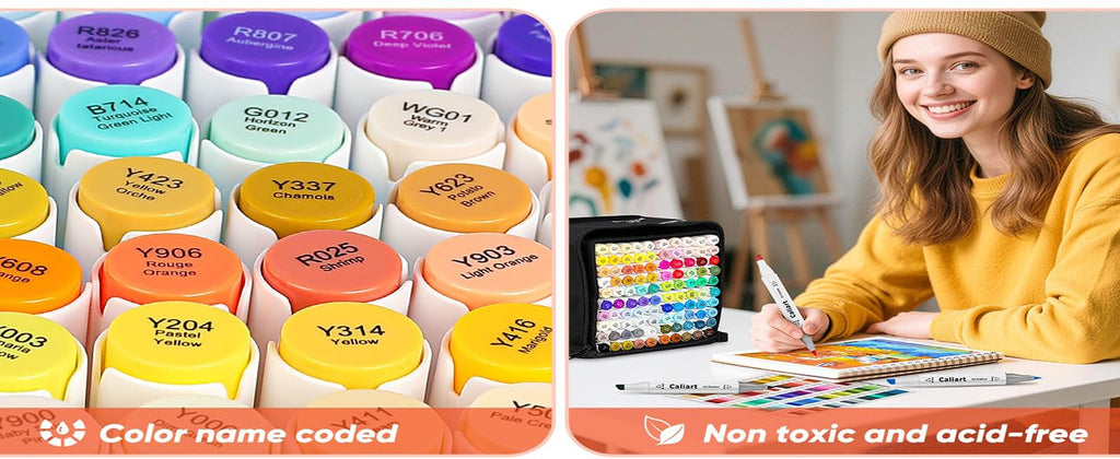 Caliart 168-color alcohol markers package includes