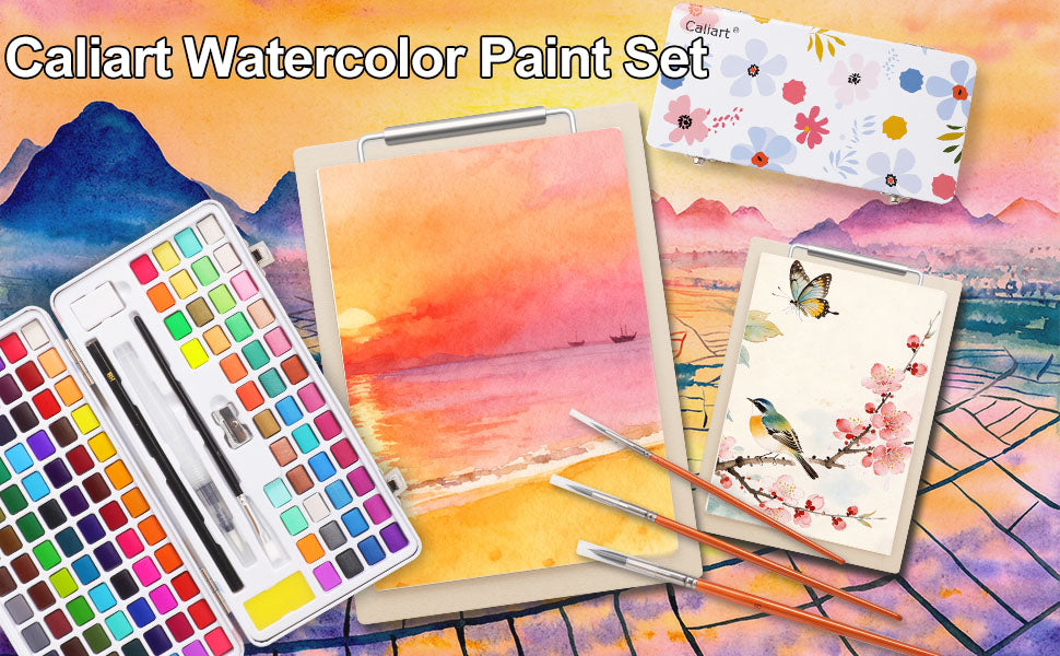 Caliart 128-color watercolor paint set