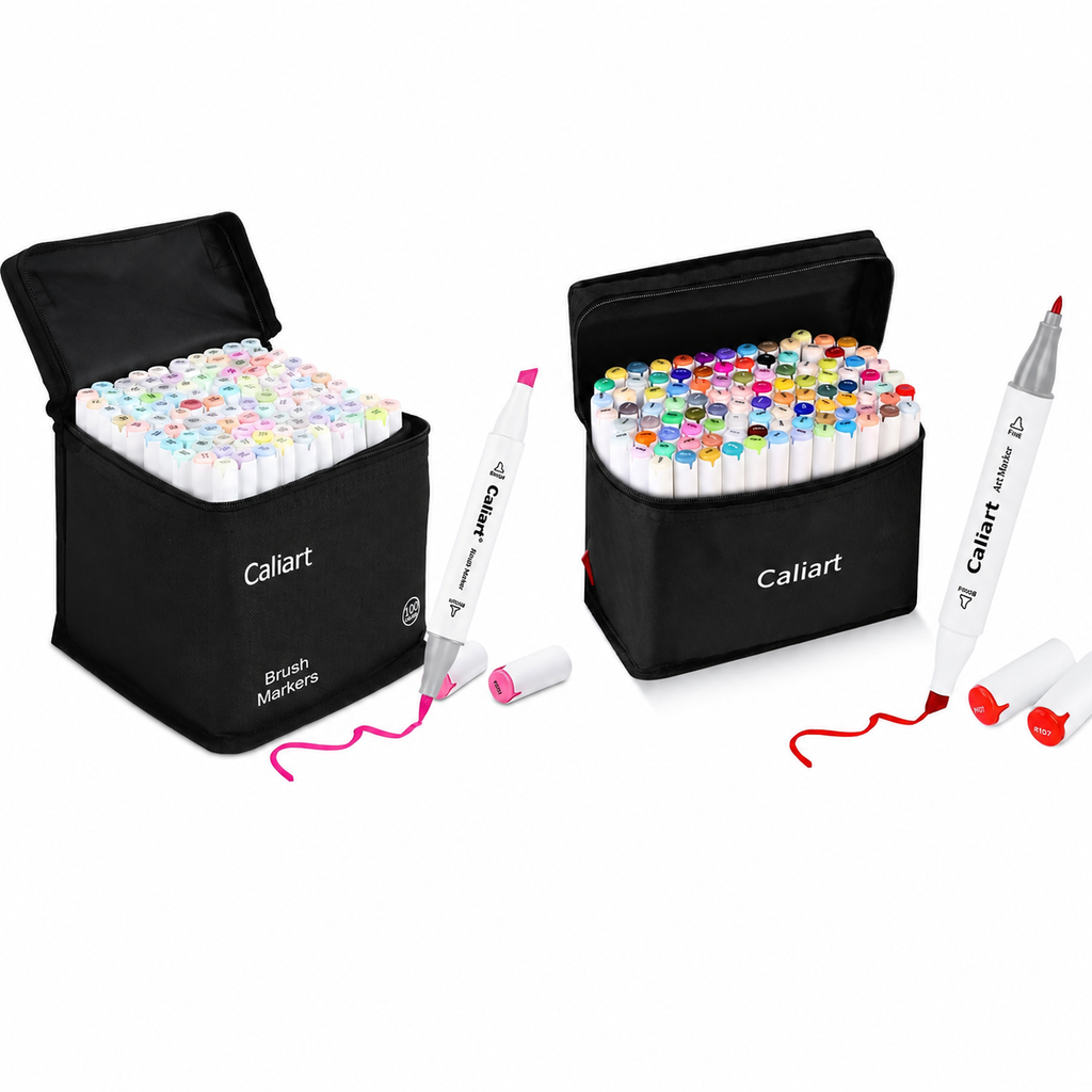 Caliart 100 Colors Alcohol Markers, Pastel Brush Markers combo set