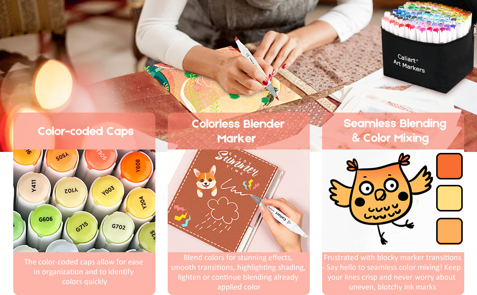 Caliart 101-color alcohol brush markers specifications