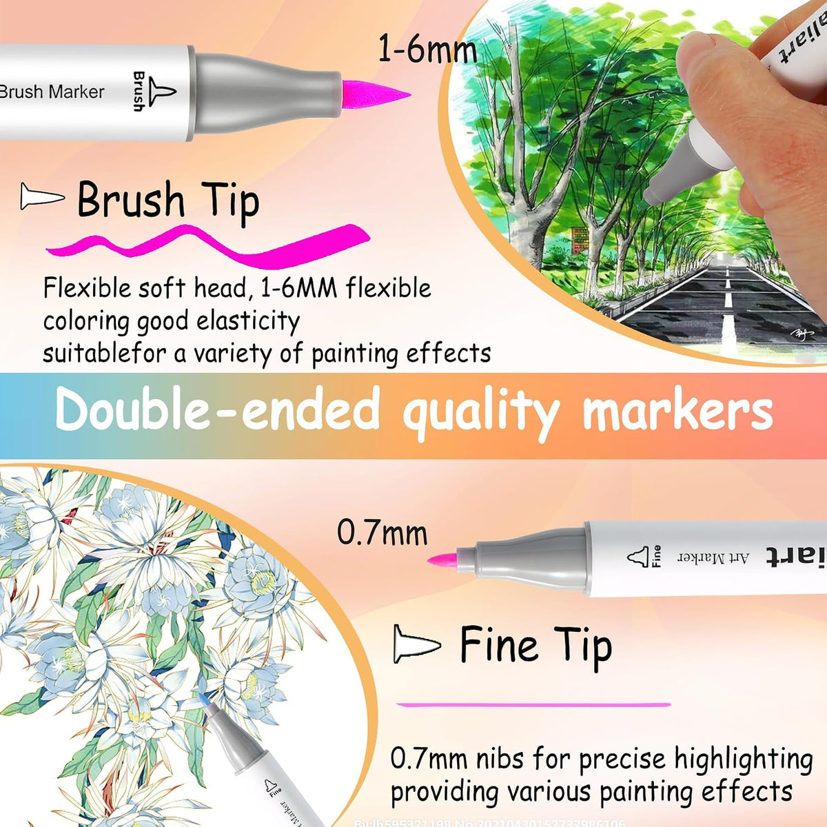 Caliart 168-Color Dual Tip Alcohol Markers Set Brush&Fine
