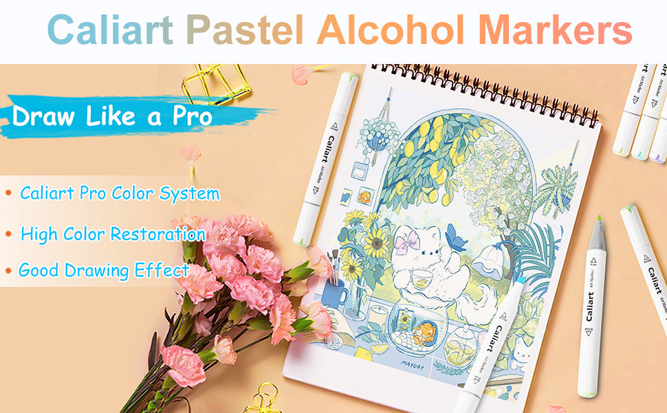 Caliart 100-color pastel alcohol markers dual tip set