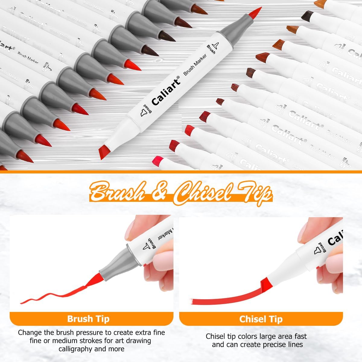 Caliart 51-color marker set color range swatch chart