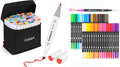 Caliart 81-color alcohol markers with 34 dual tip brush pens, permanent art marker set for artists, students and adult coloring
