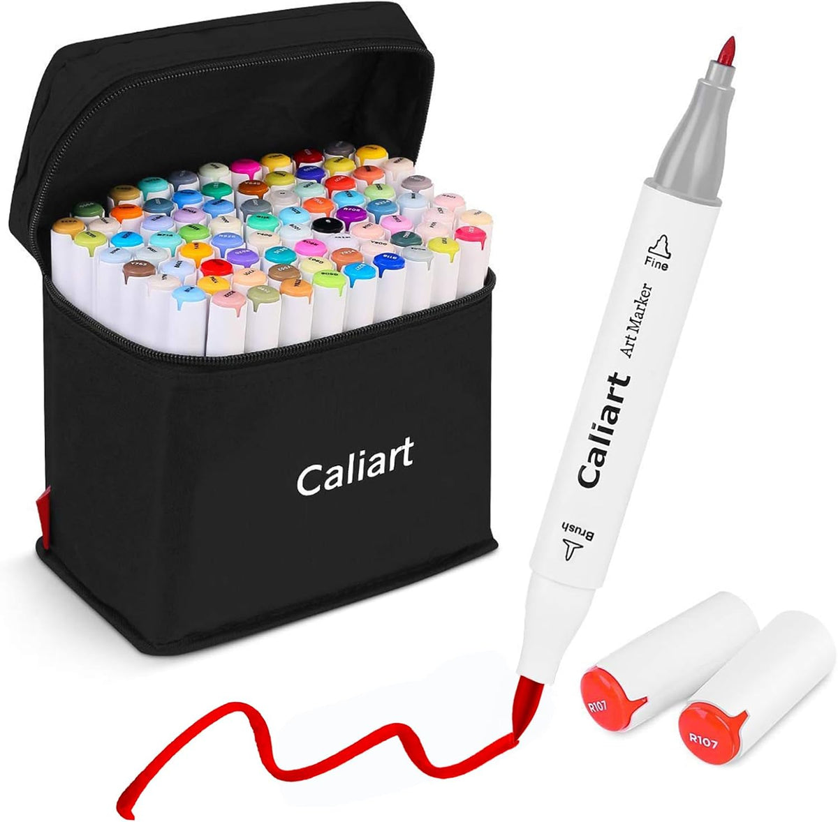 Caliart Alcohol Based Markers, 81 Colors Art Drawing Markers Set Dual Tip Brush & Fine Permanent Colored Sketch Pens, with Case for Artists Adults Coloring Book