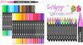 Caliart 34 dual tip brush pens with 24 double-line outline markers, art pen set for cards and doodle drawing