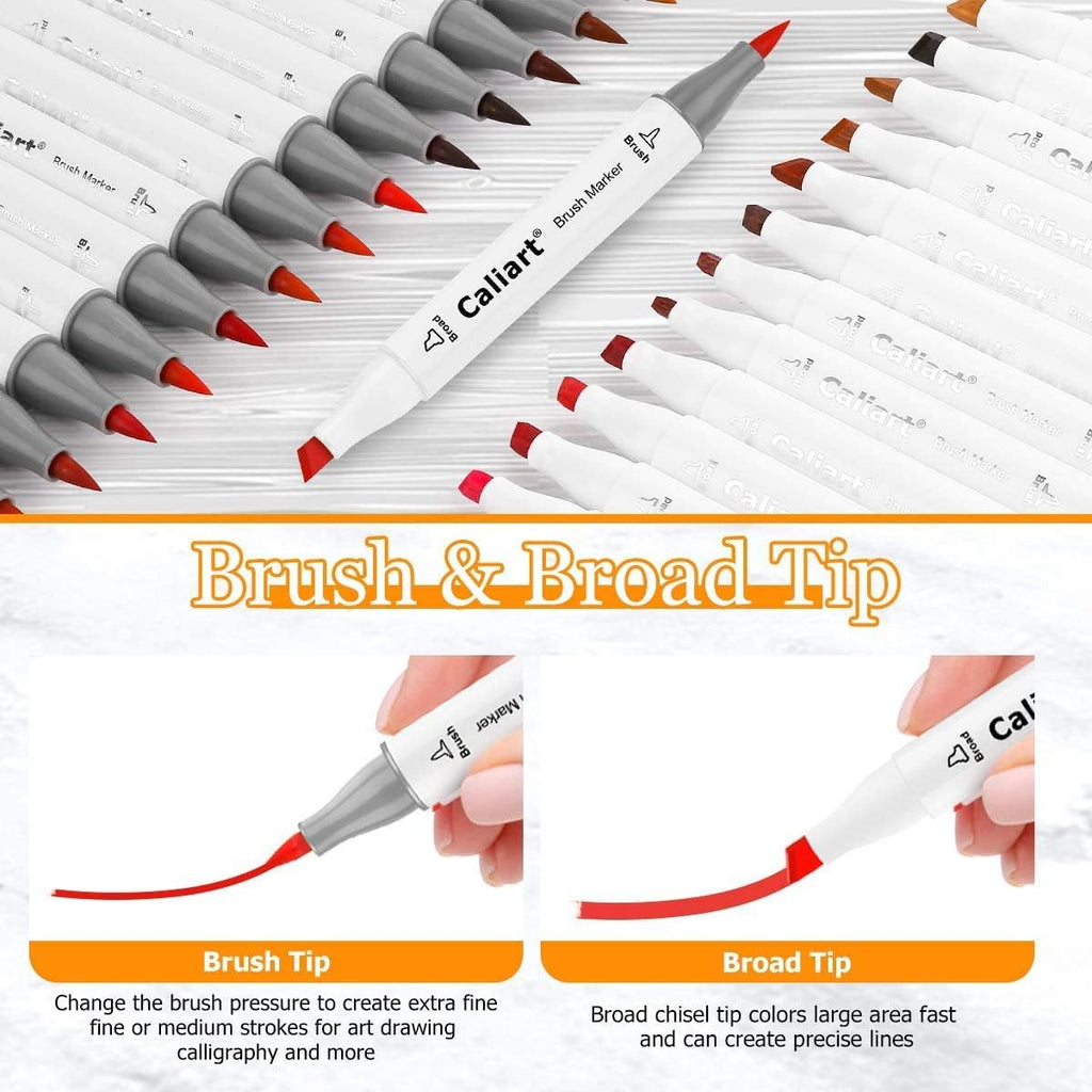Caliart 51-color brush markers and 24 double-line pens shown with carrying case