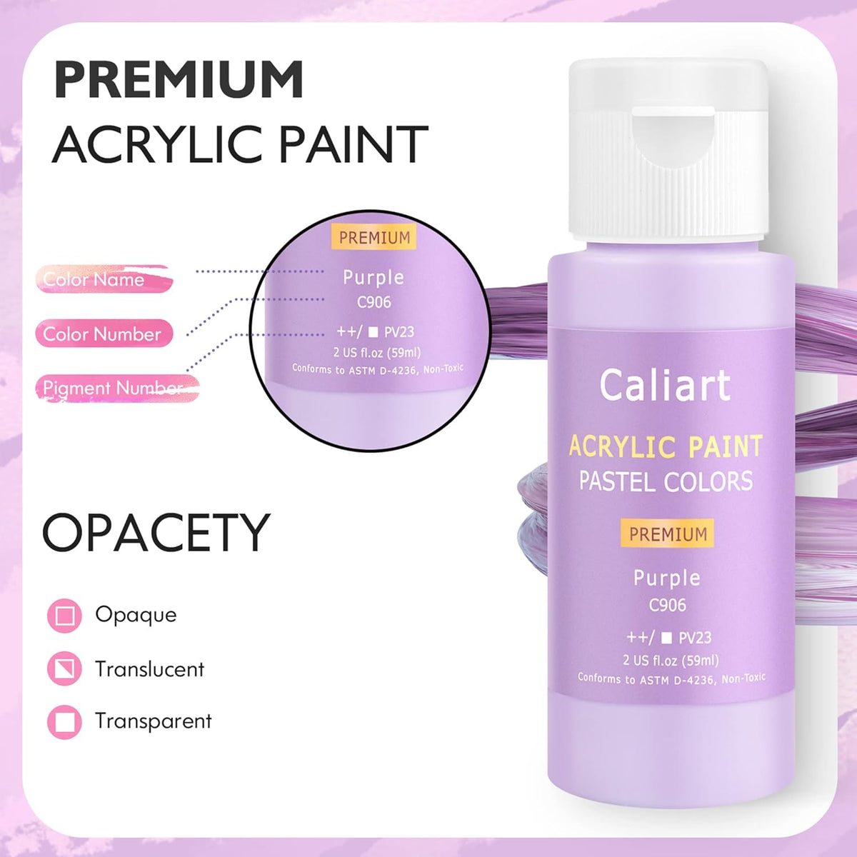 Caliart 24-Color Pastel Acrylic Paint Set with Brushes