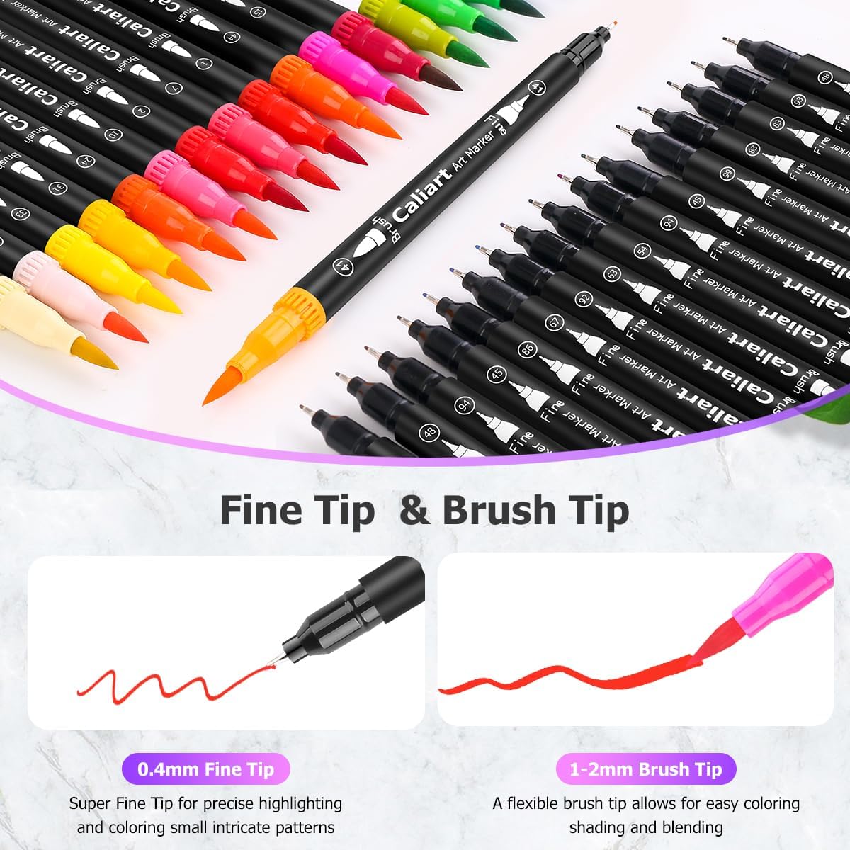 Caliart 51-color markers and brush pens for illustration and lettering