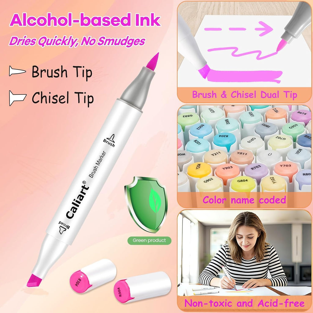 Caliart 168-Color Dual Tip Alcohol Markers Set