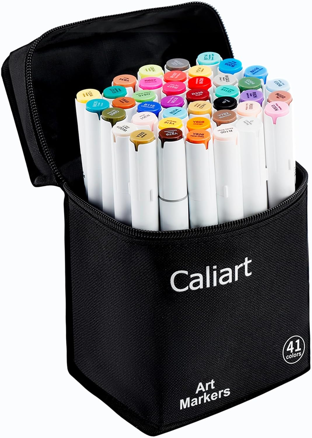 Caliart 41 Colors Alcohol Markers Dual Tip Fine & Chisel, Based Art Markers Permanent Pens for Adults Coloring Books, Artists Drawing Sketch Illustration Highlighting, Art Supplies with Storage Case