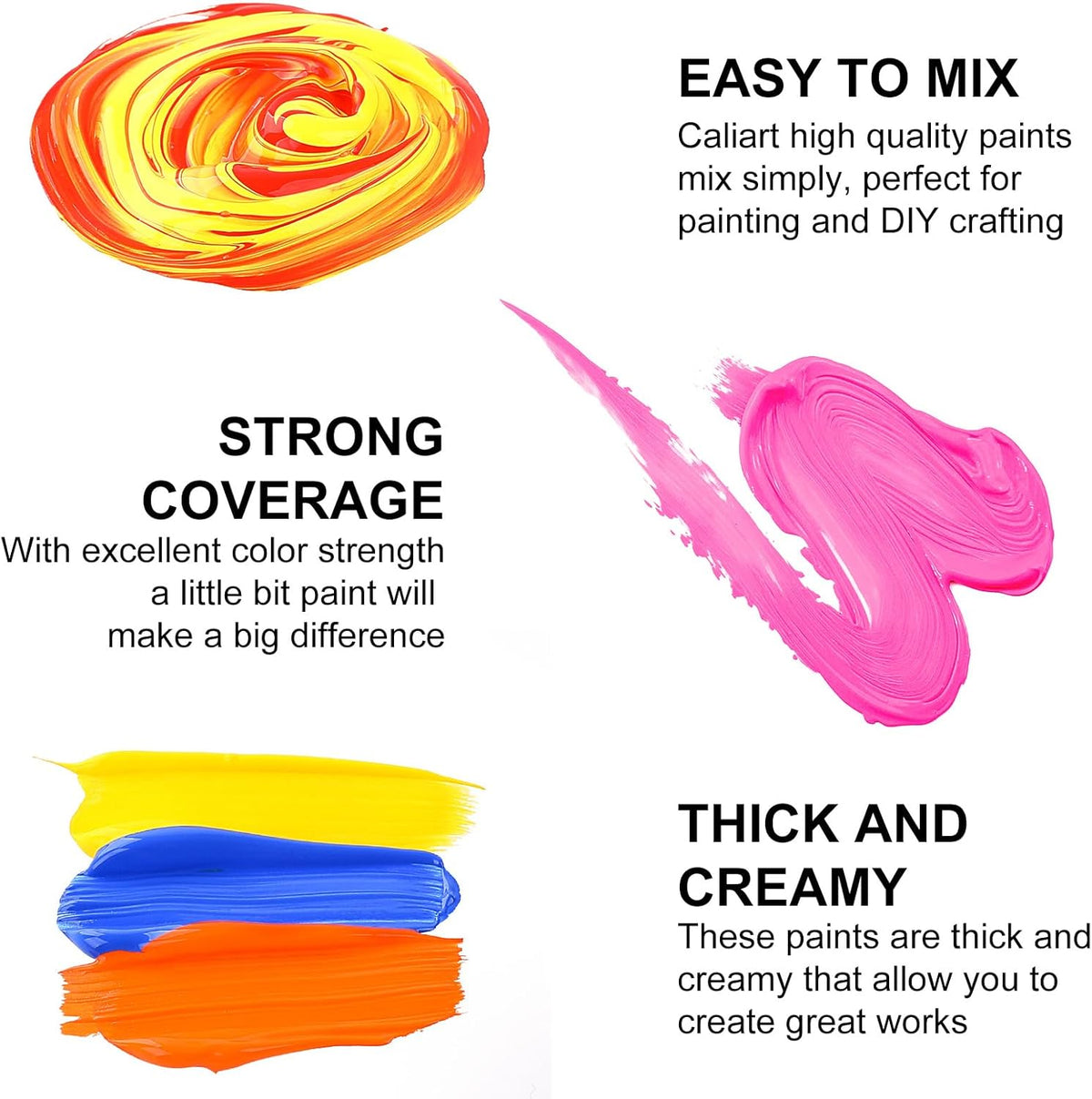 Caliart Acrylic Paint Set, 52 Colors Art Craft Paints, Rich Pigments Water Proof for Adults Artists Beginners, Canvas Ceramic Wood Fabric Rock Painting Kit Art Supplies with 4 Brushes