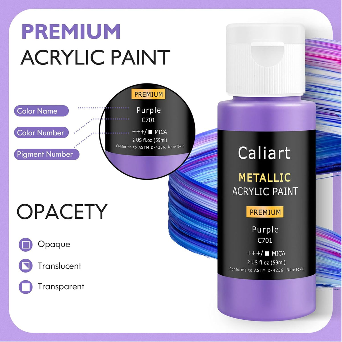 Caliart Acrylic Paint Set with 12 Brushes, 24 Metallic Colors (59ml, 2oz) Art Craft Paints for Adults Artists Beginners Painters, Canvas Halloween Pumpkin Ceramic Wood Rock Painting Kit Art Supplies