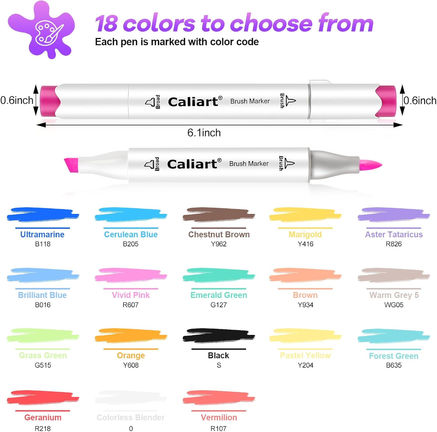 Caliart 18-color marker set included in the bundle