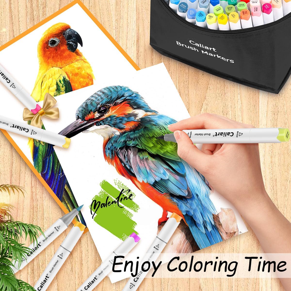 Caliart 100 Colors Dual Tip Art Markers, 121 Colors Alcohol Brush Markers, with Case for Adults Artists Drawing Illustration Sketching Coloring