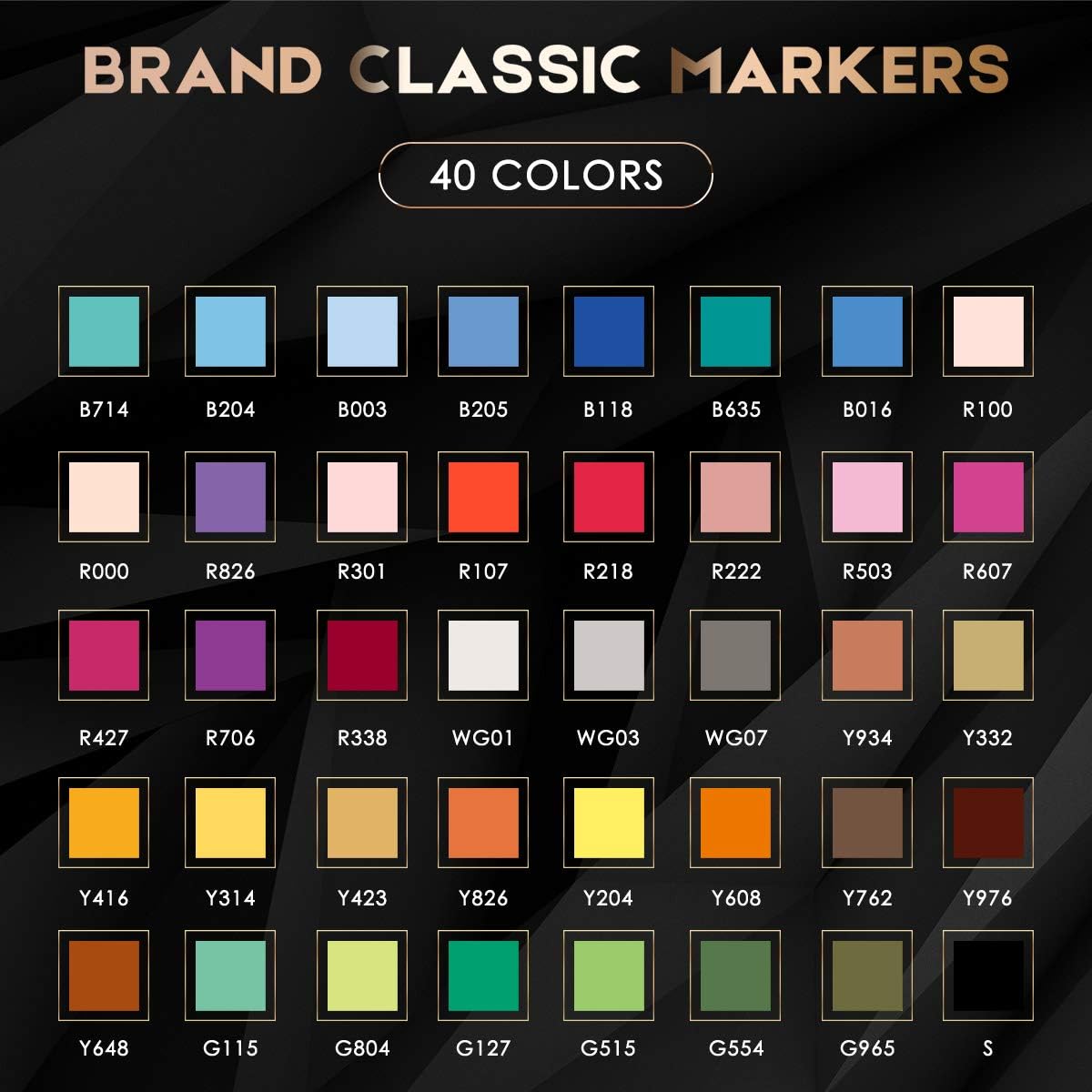 Caliart 41-color marker set color range swatch chart