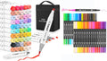 Caliart 51-color brush alcohol markers with 34 dual tip brush pens, permanent art marker set for artists, students and adult coloring