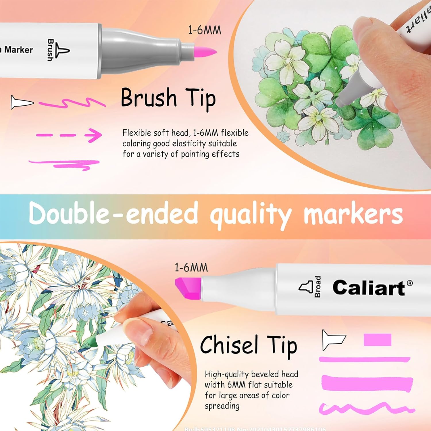 Caliart Pastel Alcohol Markers Brush Tip, 100 Colors Dual Tip Coloring Marker Pen Set Brush & Chisel, Art Supplies Gift for Adults Coloring Book Artists Sketch Drawing Illustration