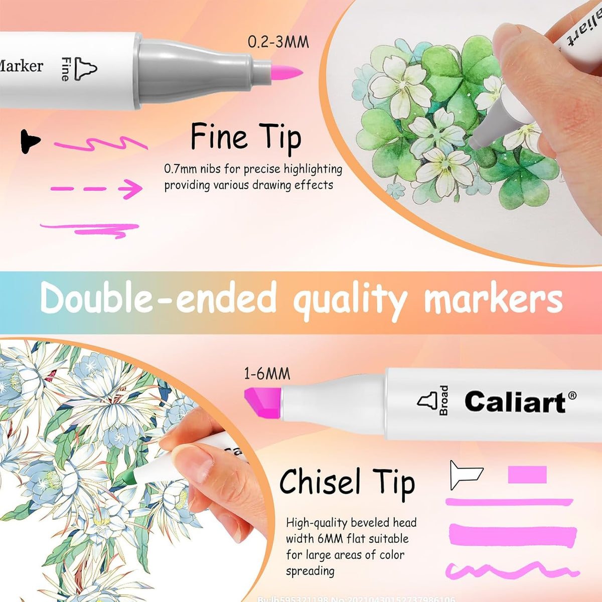 Caliart Pastel Markers, 100 Colors Dual Tip Art Markers Sketch Pens Permanent Alcohol Based, with Case for Adults Artists Drawing Illustration Sketching Coloring