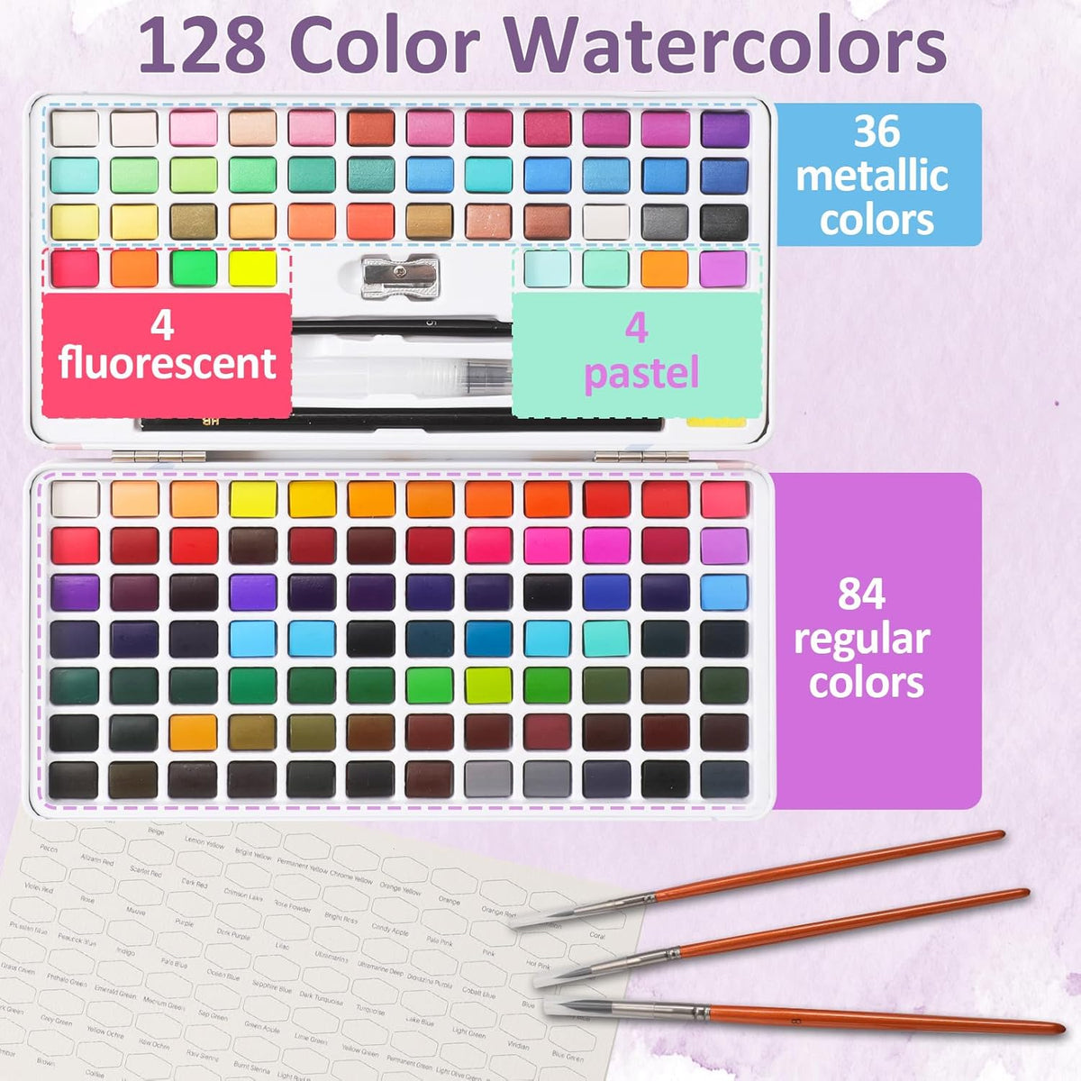 Caliart Watercolor Paint Set, 128 Colors Portable Water Color Palette with Detail Paint Brush, Art Supplies Watercolor Painting Kit Coloring Drawing Gifts for Adults Beginners Professional Artists