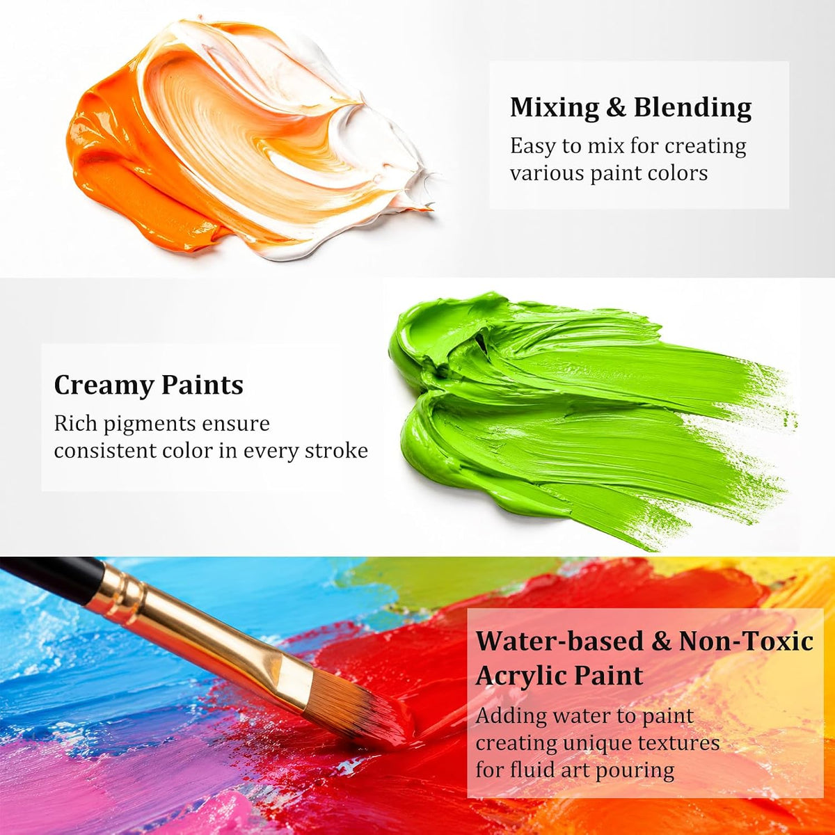 Caliart 36 Colors Acrylic Paint Set with 12 Brushes | Craft Painting kit for Adults Artists Beginners, Rich Pigment Non-toxic, Canvas Wood Rock Pumpkin Ceramic Art Supplies Paint