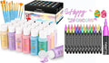 Caliart 24 Colors Pastel Acrylic Paint Set with 12 Brushes, 24-Color Double-Line Drawing Doodle Outline Markers, Canvas Ceramic Rock Craft Painting Kit Art Supplies Gift for Artists Kids Beginners