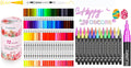 Caliart 72 dual tip brush pens with 24 double-line art markers, pen set for cards and doodle drawing