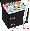 Caliart Alcohol Markers Brush Tip - 121 Colors Dual Tip Art Markers Set for Adult Coloring Books Artist Drawing Illustration Sketching, with Case Permanent Alcohol Based Colored Chisel & Brush Pens