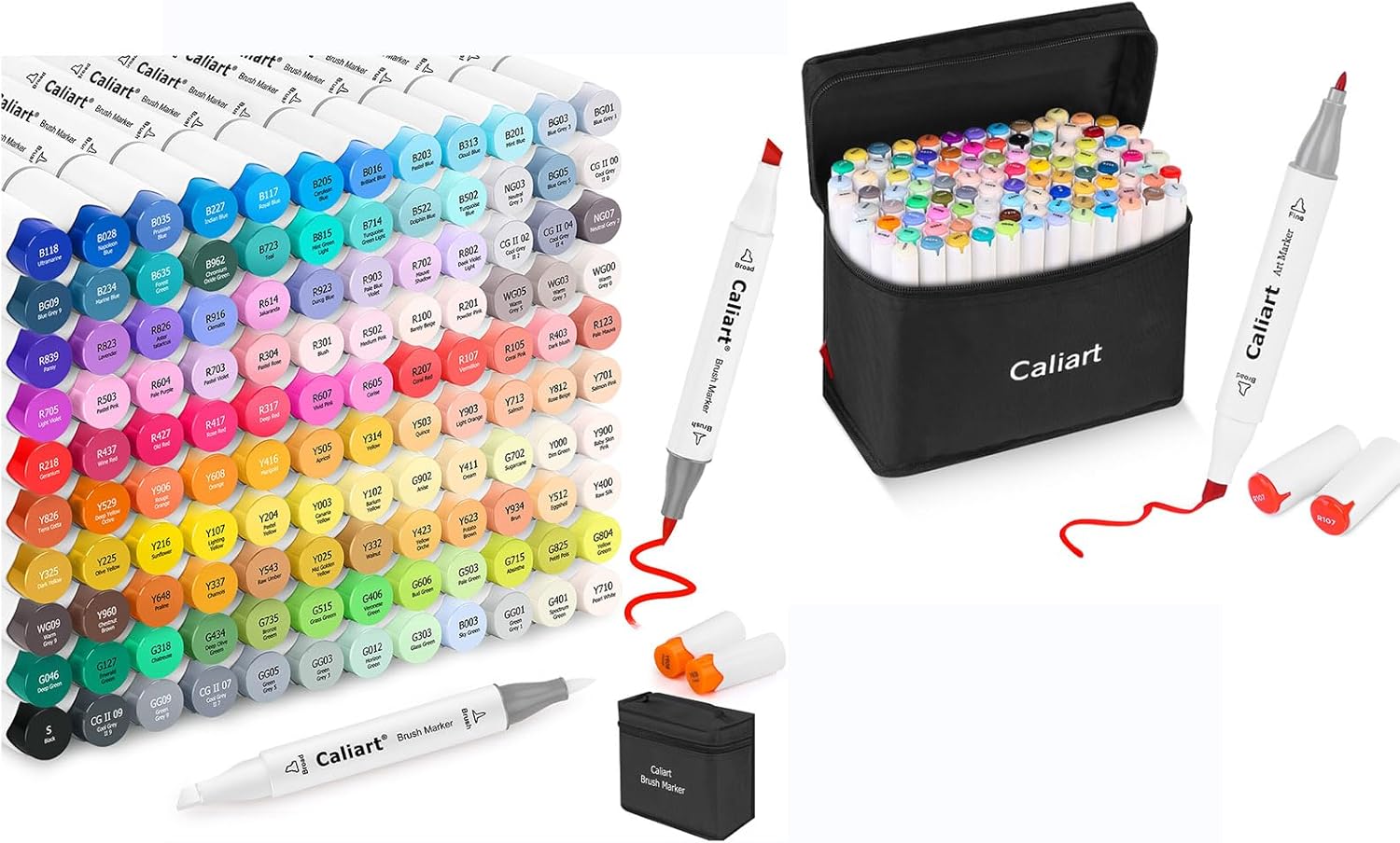 Caliart 100 Colors Dual Tip Art Markers, 121 Colors Alcohol Brush Markers, with Case for Adults Artists Drawing Illustration Sketching Coloring