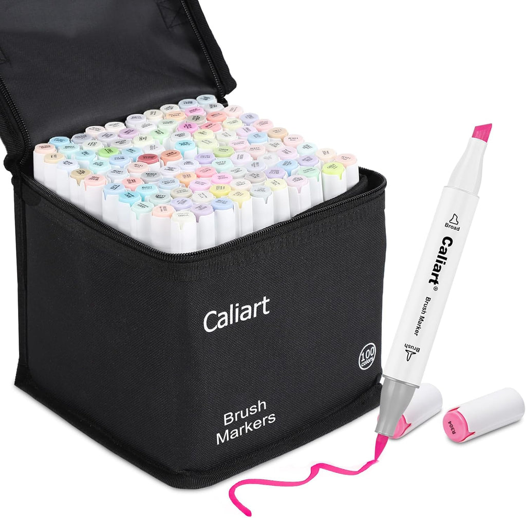 Caliart 100 Colors Alcohol Markers, Pastel Brush Markers