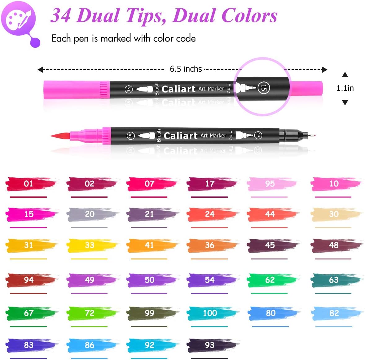 Caliart 24 Colors Pastel Acrylic Paint Set with 12 Brushes, 34 Double Tip Brush Pens Art Markers, Canvas Ceramic Rock Craft Painting Kit Art Supplies Gift for Artists Kids Beginners