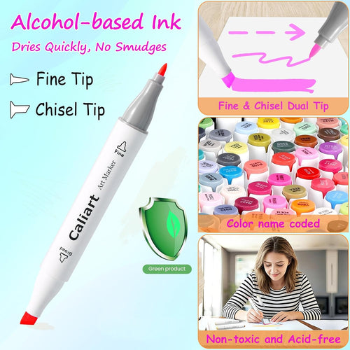 Caliart 100-Color Dual Tip Permanent Alcohol Markers