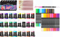 Caliart 24 Colors Iridescent Acrylic Paint with 12 Brushes, 34 Double Tip Brush Pens Art Markers, Canvas Ceramic Rock Craft Painting Kit Art Supplies Gift for Artists Kids Beginners