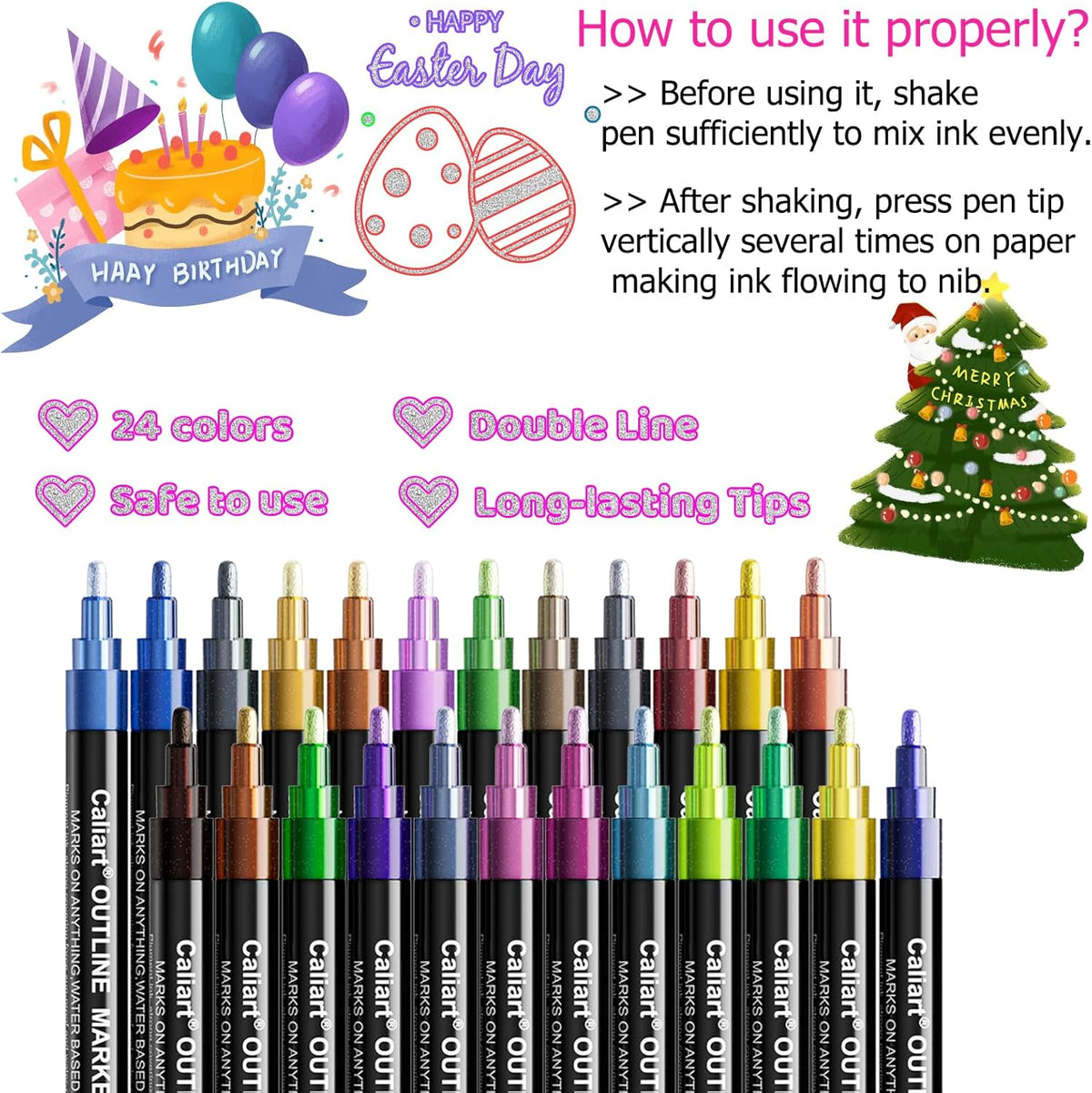Caliart Outline Glitter Markers Set
