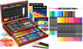 Caliart 153-piece deluxe wooden art set with 34 dual tip brush pens, markers and pencils for artists, teens and adults