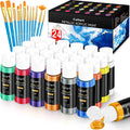 Caliart 24 Colors Metallic Acrylic Paint Set with 12 Brushes, 34 Double Tip Brush Pens Art Markers, Canvas Ceramic Rock Craft Painting Kit Art Supplies Gift for Artists Kids Beginners