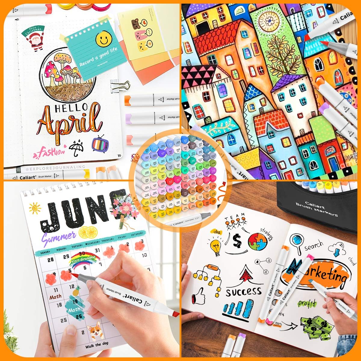Caliart 168-Color Dual Tip Alcohol Markers Set