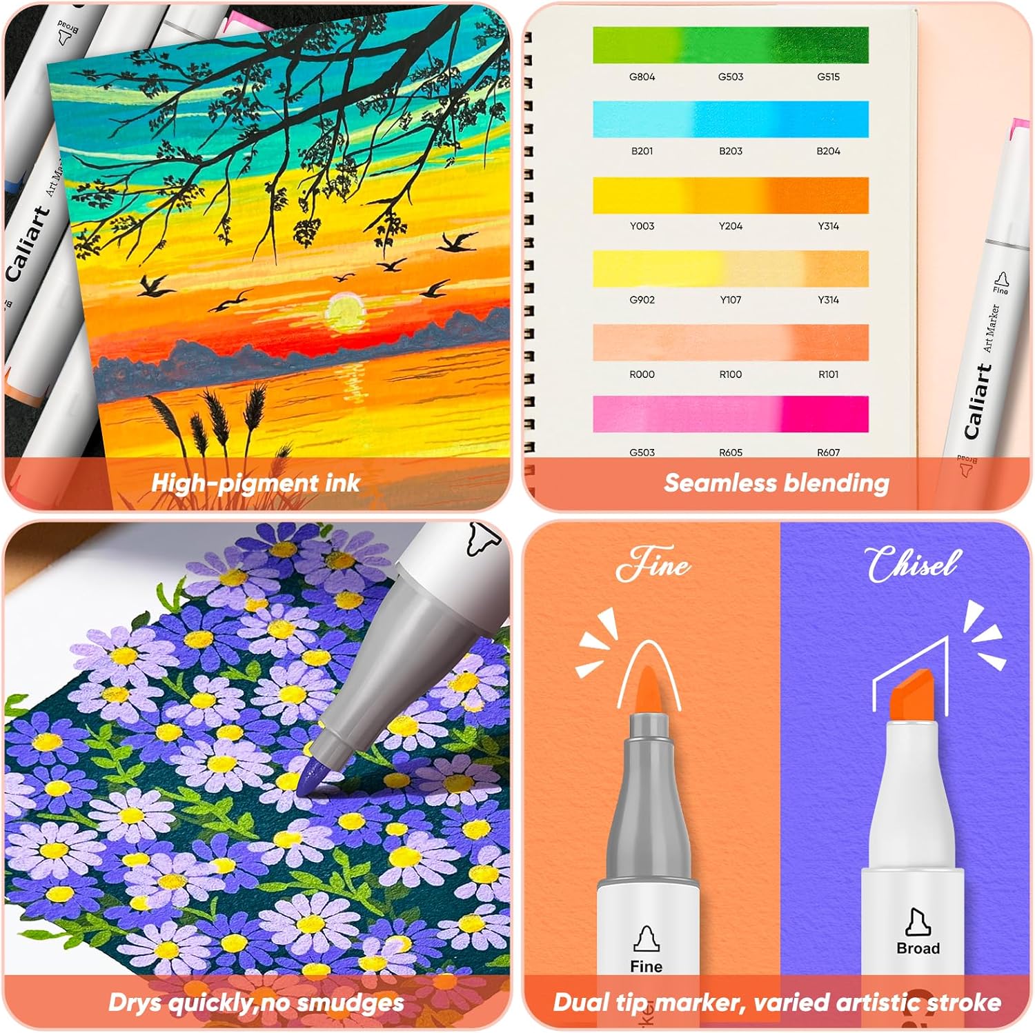 Caliart 100-Color Dual Tip Permanent Alcohol Markers