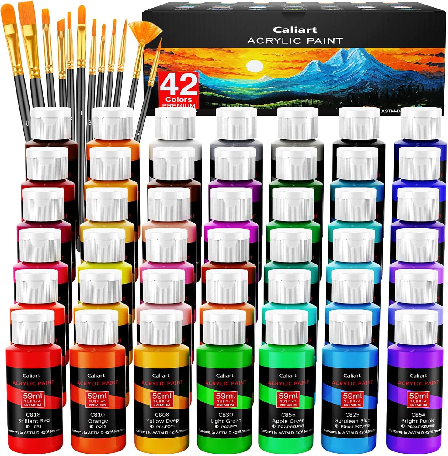 Caliart 42-Color Acrylic Paint Set with Brushes