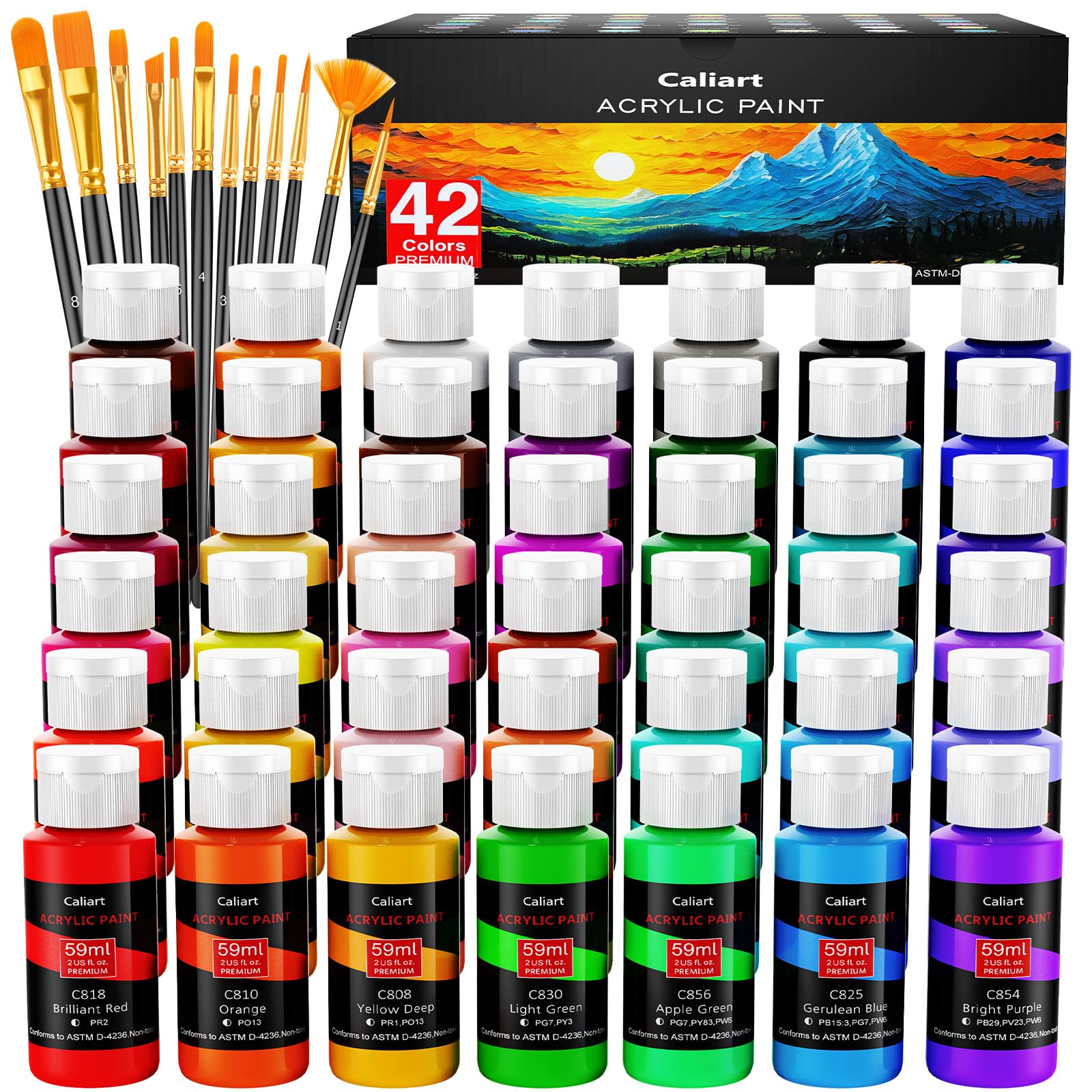 Caliart Acrylic Paint Large Set (120ml/4oz) with 12 Brushes, 24 Colors Art Craft Paints Kit for Adults Artists Beginners on Canvas Ceramic Wood Rock Painting Art Supplies