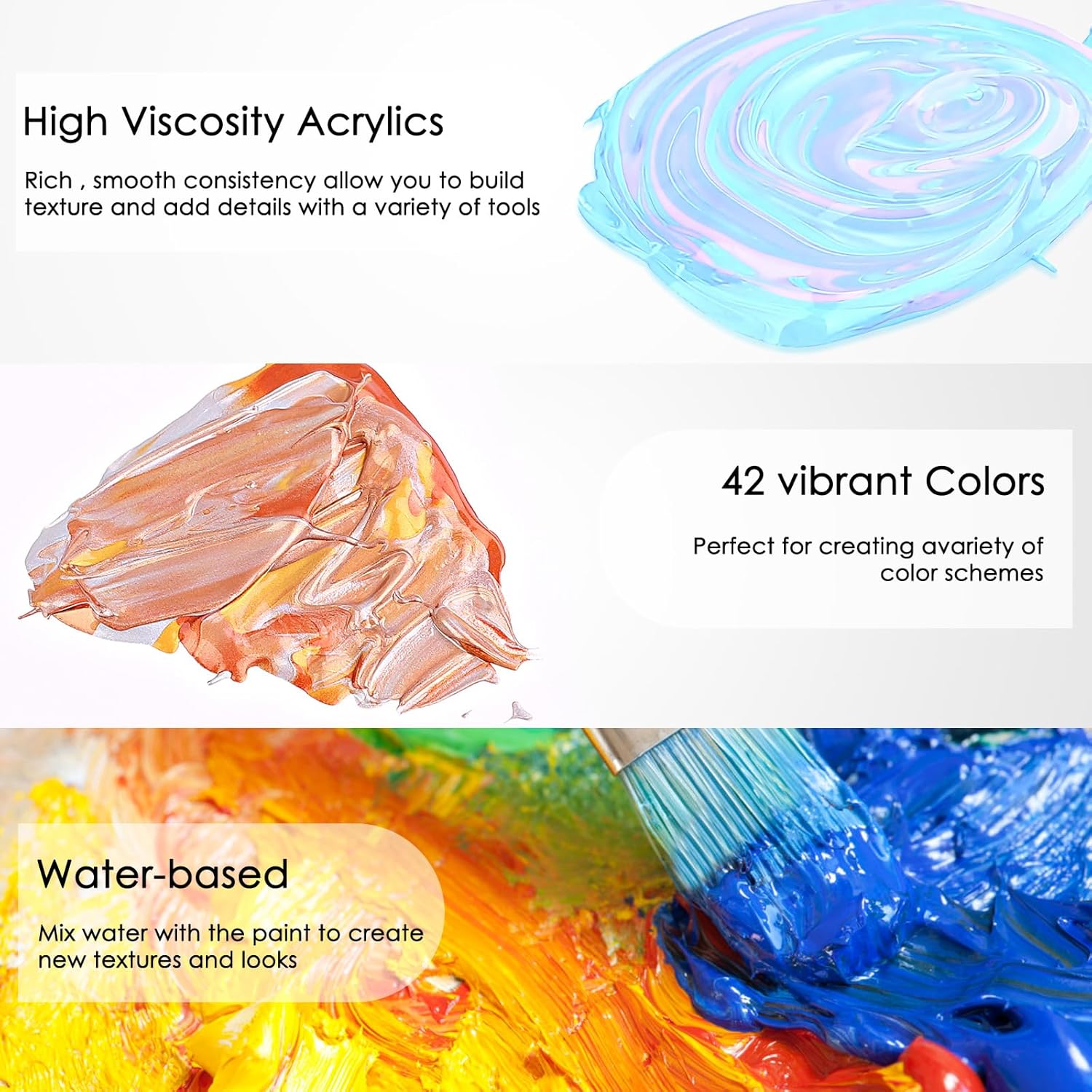 Caliart 42-Color Acrylic Paint Set with Brushes