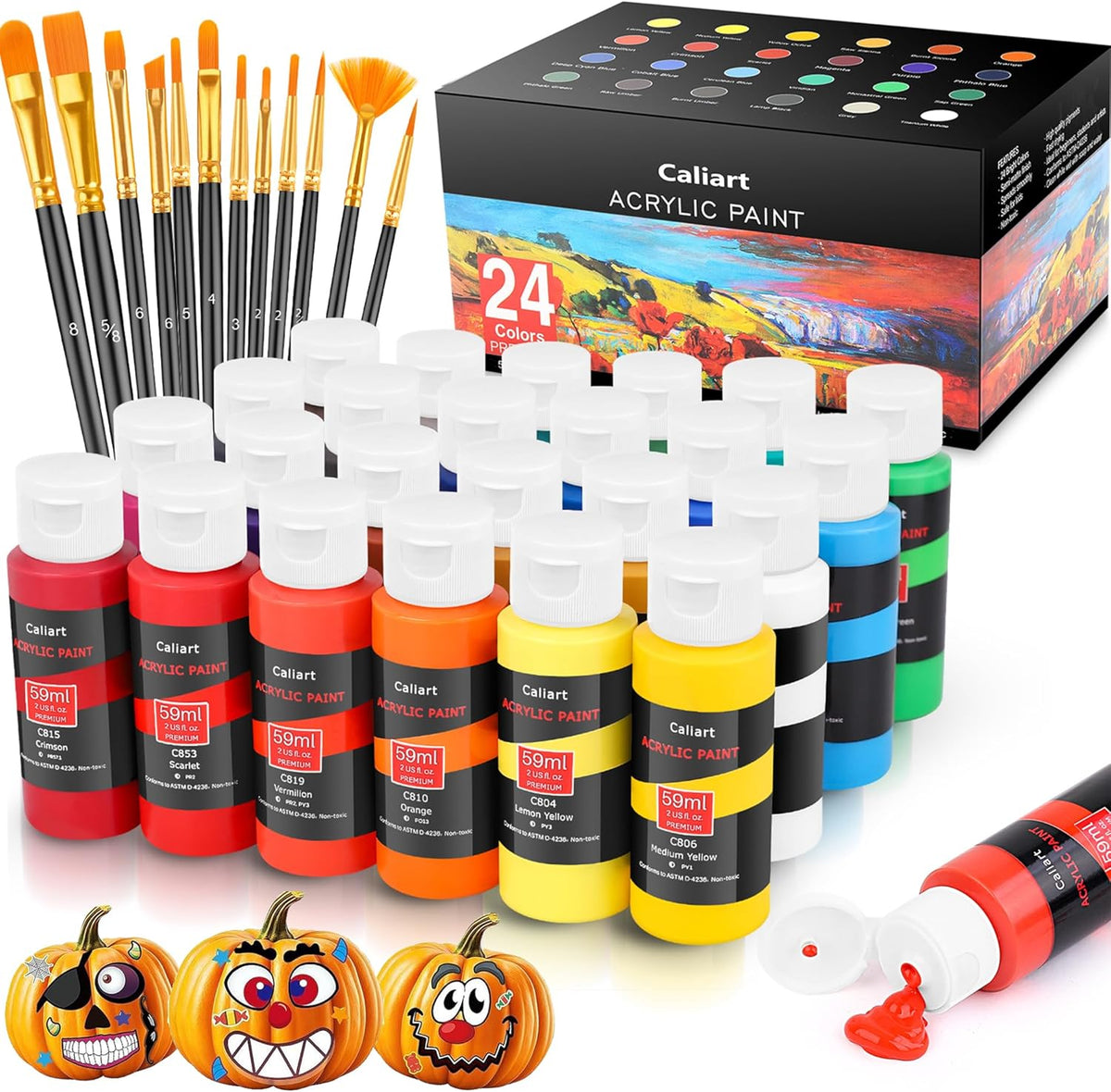 Caliart 24-Color Acrylic Paint Set with Brushes