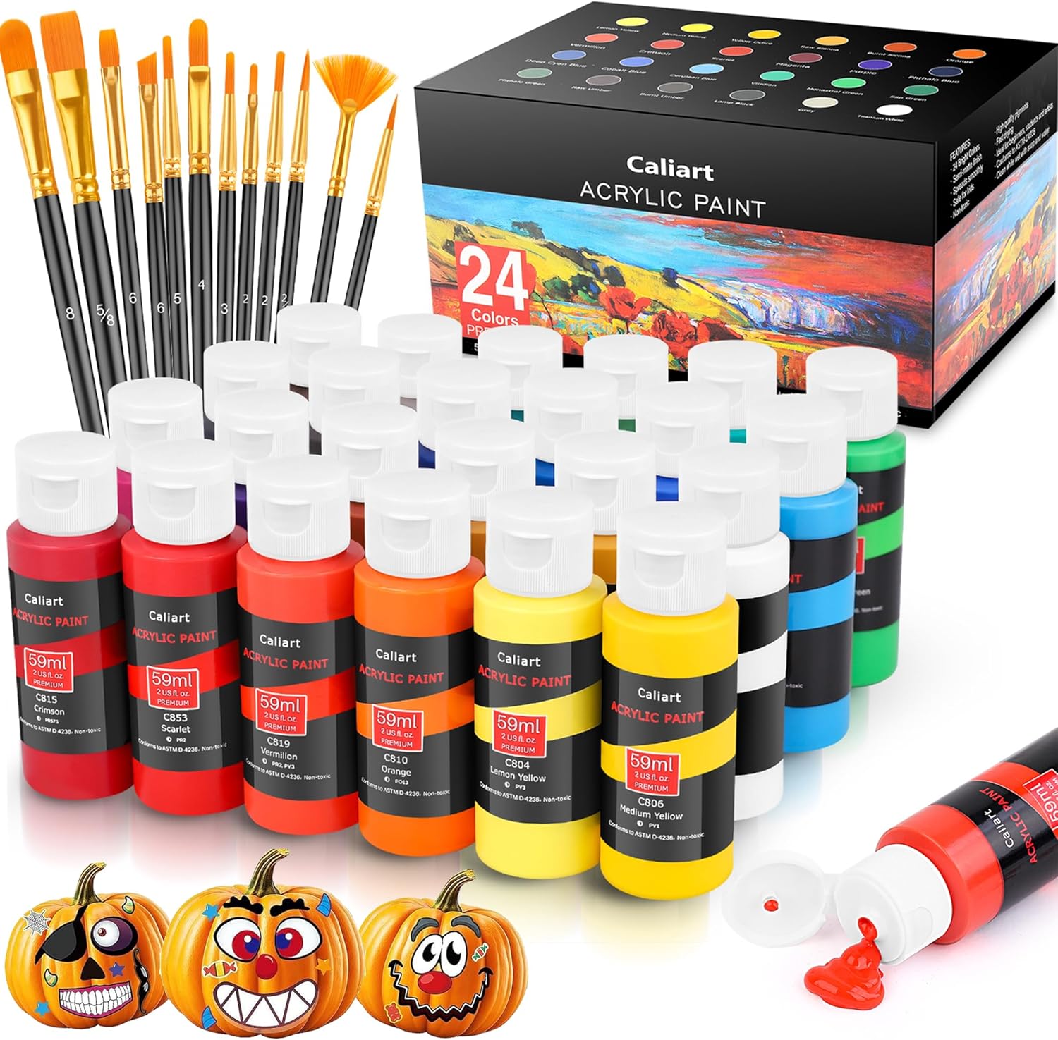 Caliart 24-Color Acrylic Paint Set with Brushes