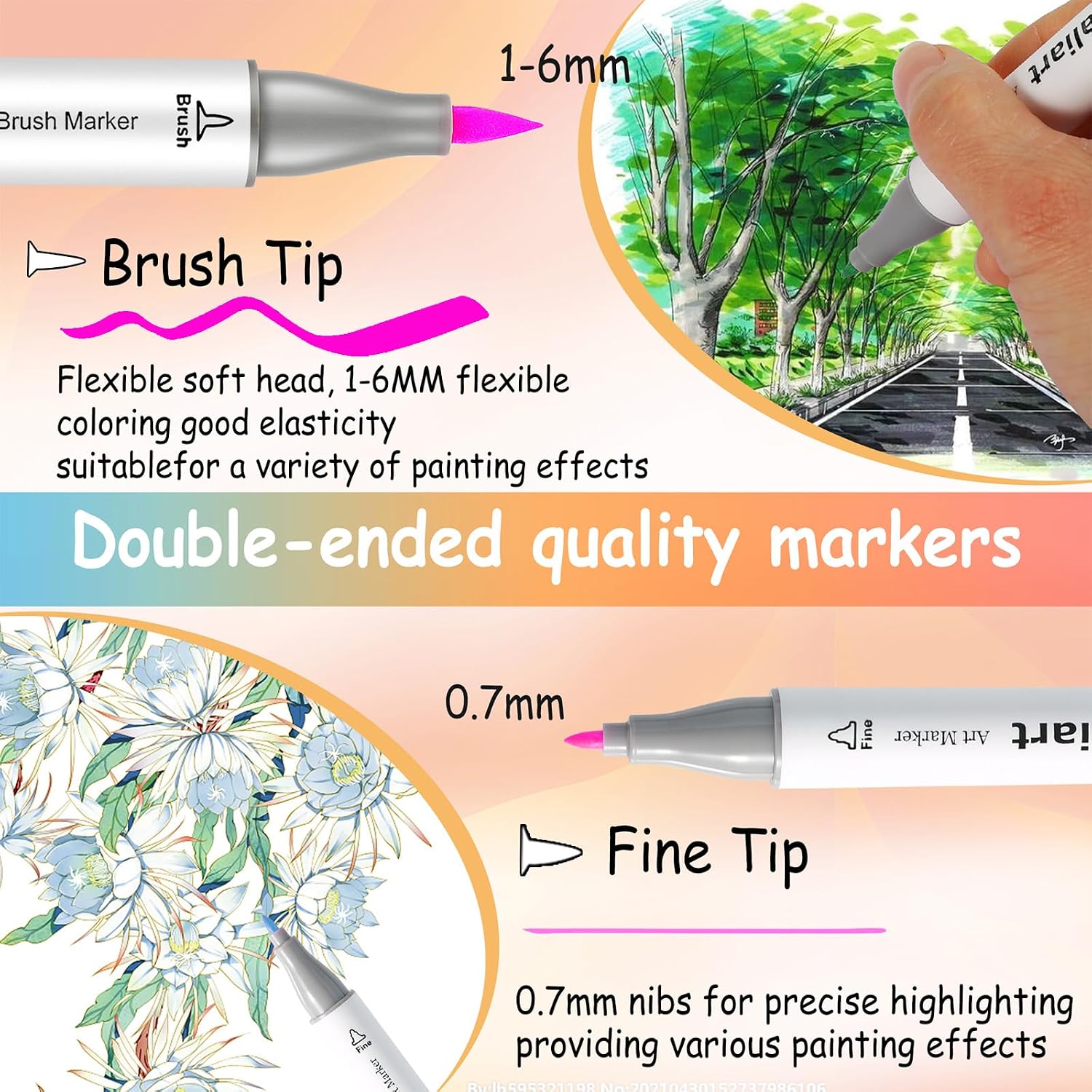 Caliart 180 Colors Brush Tip Alcohol Markers, Art Markers Brush & Fine Tip