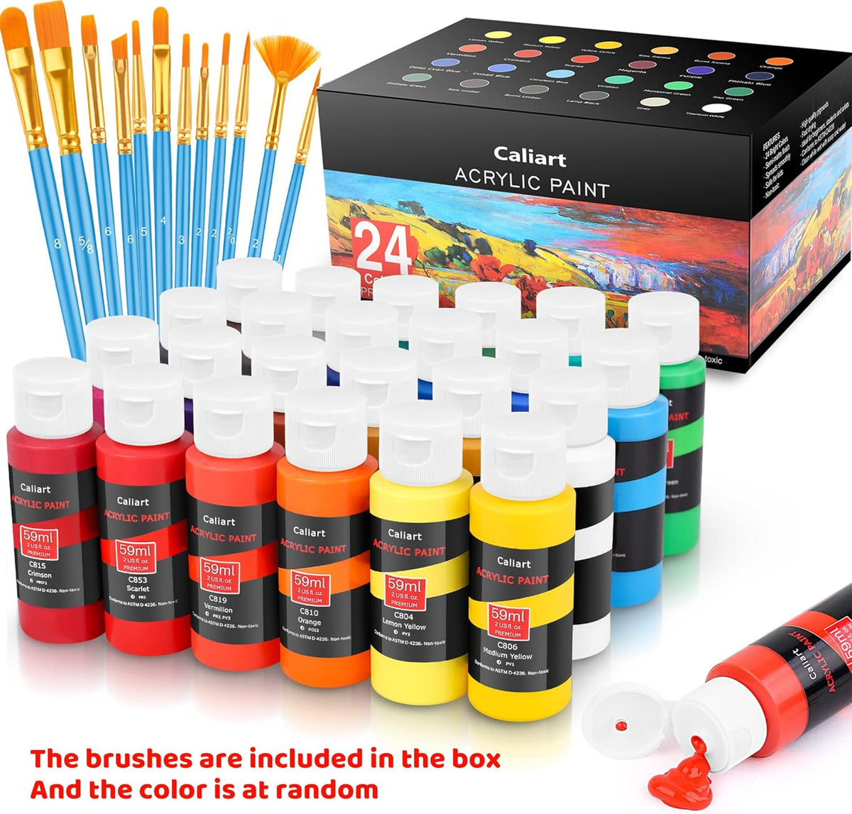 Caliart 24-Color Acrylic Paint Set with Brushes