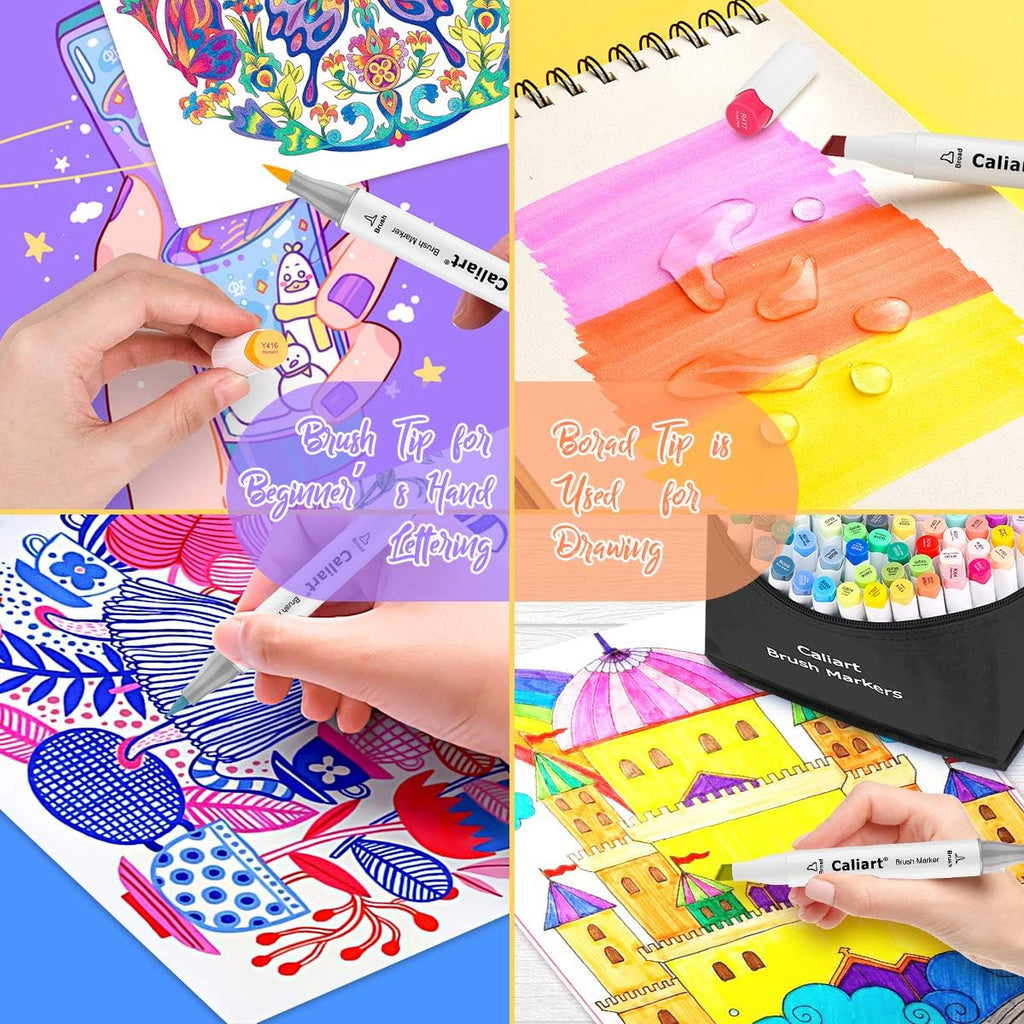 Caliart 168-Color Dual Tip Alcohol Markers Set