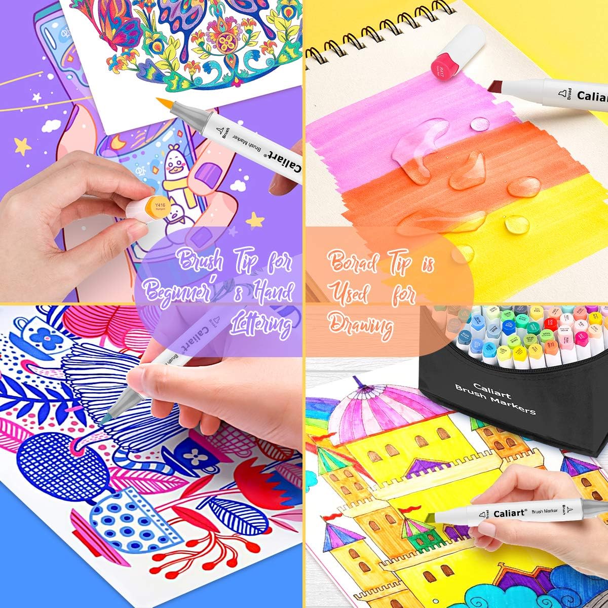 Caliart 168-Color Dual Tip Alcohol Markers Set
